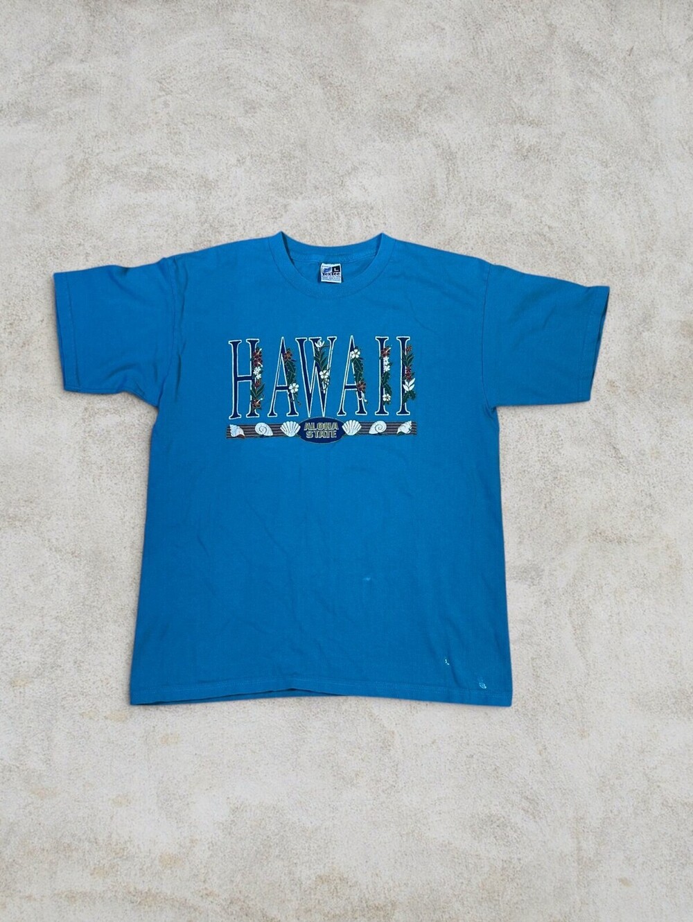 Vintage Hawaii Graphic Tee Textee Made in USA Y2K Green Blue Sz L
